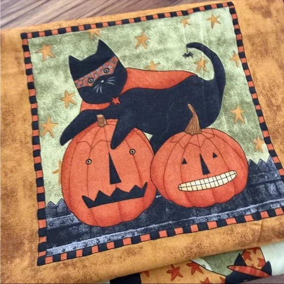 VTG Boo Kitty Halloween Fabric Cat Trick Treat Teresa Kogut SSI 1yd+26"x43" - Picture 2 of 13